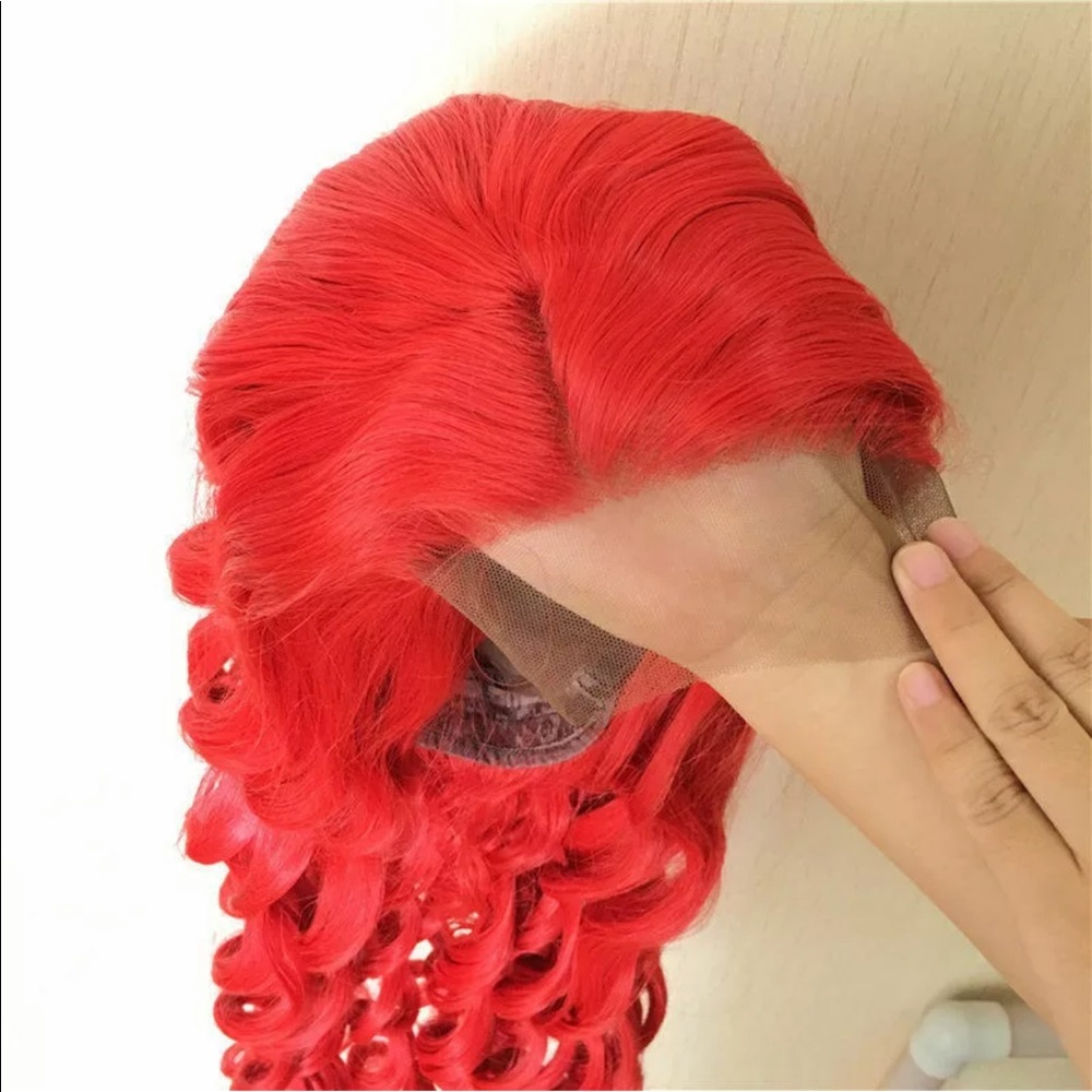 Red curly lace front wig